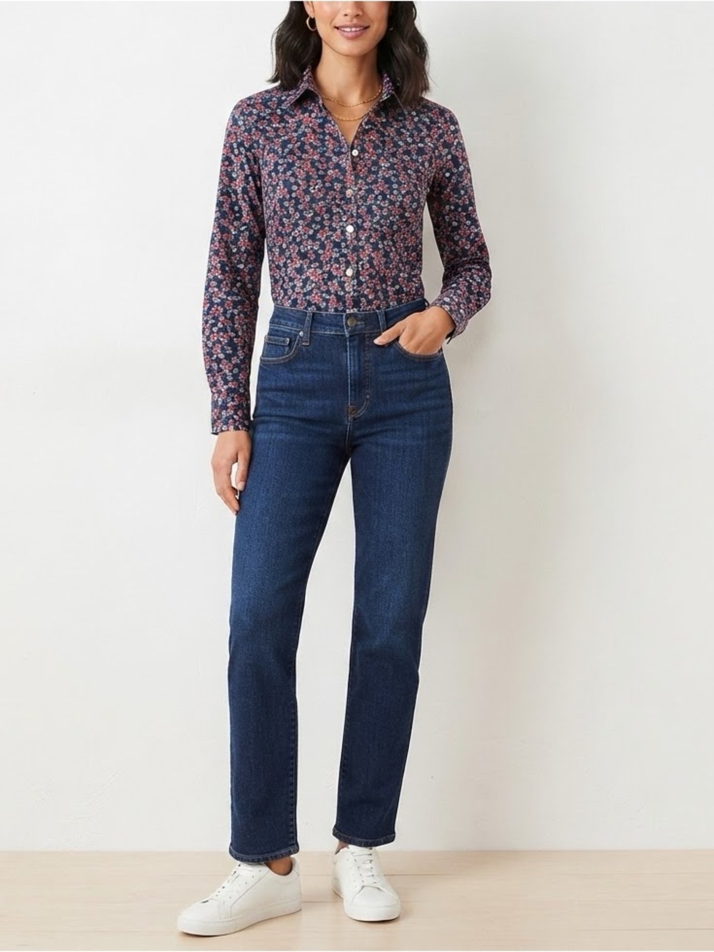 GAP Boyfriend Fit Floral Button Down Shirt Navy Ditsy Pattern Blouse Sz S💛
